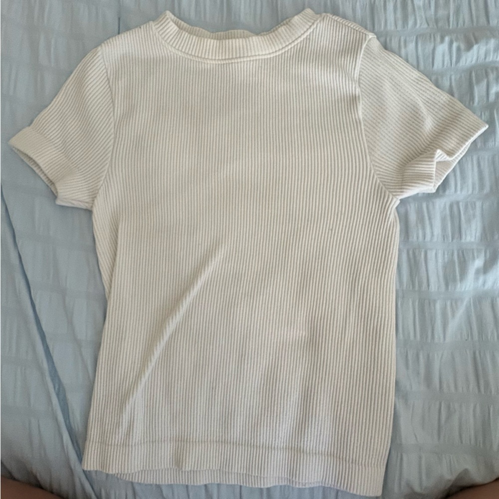 Old Navy Cream Ribbed Short Sleeve Top